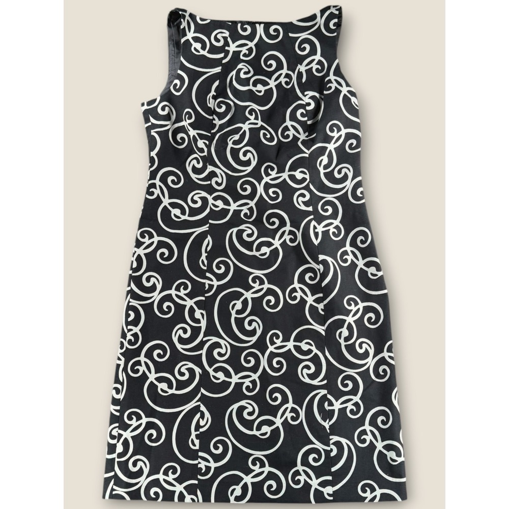 Ann Taylor Petites Black White Scroll Swirl Cotton Shift Dress 4P Sleeveless